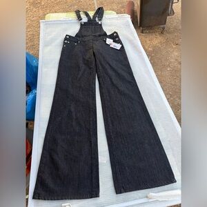 NEW RED VALENTINO WOMENS 42 Black Denim Overalls Made Italy Wide Leg
